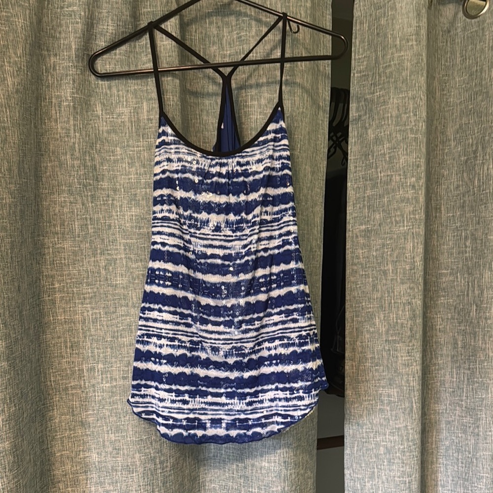 Blue and White Sleeveless Tank Top